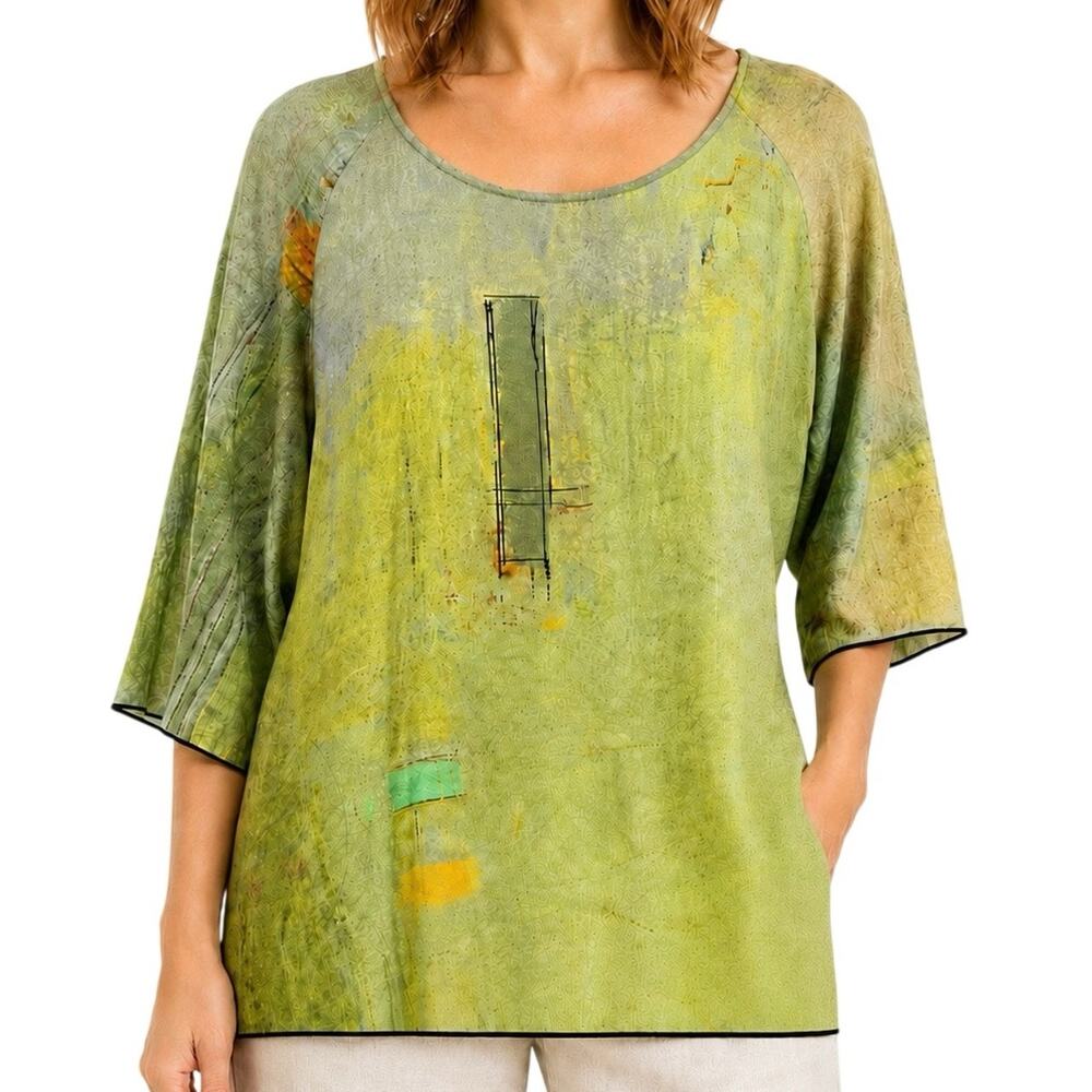 NEW NWT 3 Potato XL/Large Green Wearable Art to Wear Artsy Blouse Shirt Top